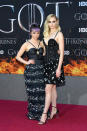 <p>Maisie Williams wore Miu Miu while Sophie Turner chose a dress by Louis Vuitton. <em>[Photo: Getty]</em> </p>