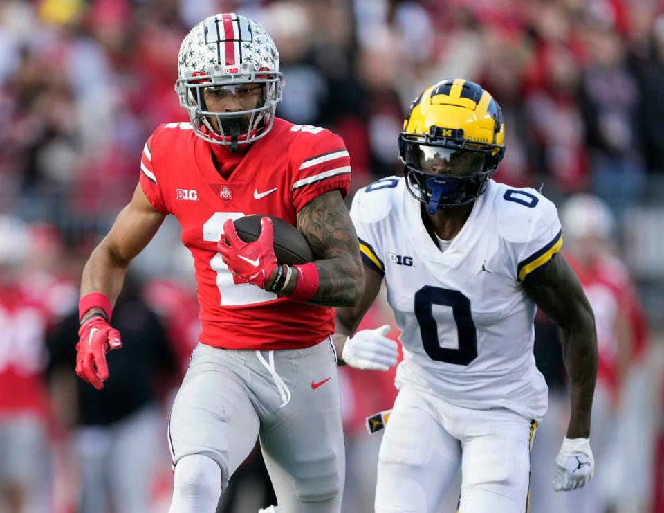 Emeka Egbuka, along with Marvin Harrison (not pictured), are Ohio State receivers who have tallied more than 1,000 yards this season.