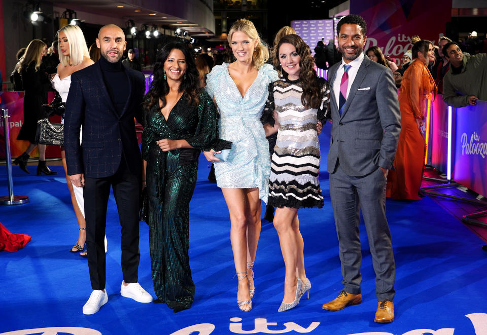 Alex Beresford, Ranvir Singh, Charlotte Hawkins, Laura Tobin and Sean Fletcher (left-right) attending the ITV Palooza held at the Royal Festival Hall, Southbank Centre, London. Picture date: Tuesday November 23, 2021. (Photo by Ian West/PA Images via Getty Images)