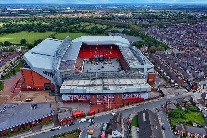 Anfield Stadium has been transformed as Liverpool looks set to give Taylor Swift a warm welcome to the city