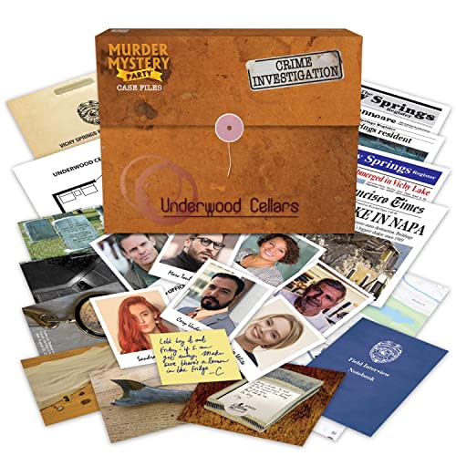 University Games Murder Mystery Party Case Files: Underwood Cellars Unsolved Mystery Detective Case File Game Play Alone, w/ Friends, Family or for Couples Date Night Ages 14+ from, Brown