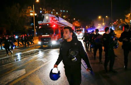 Cars of emergency services arrive after an explosion in Ankara, Turkey February 17, 2016. REUTERS/Umit Bektas