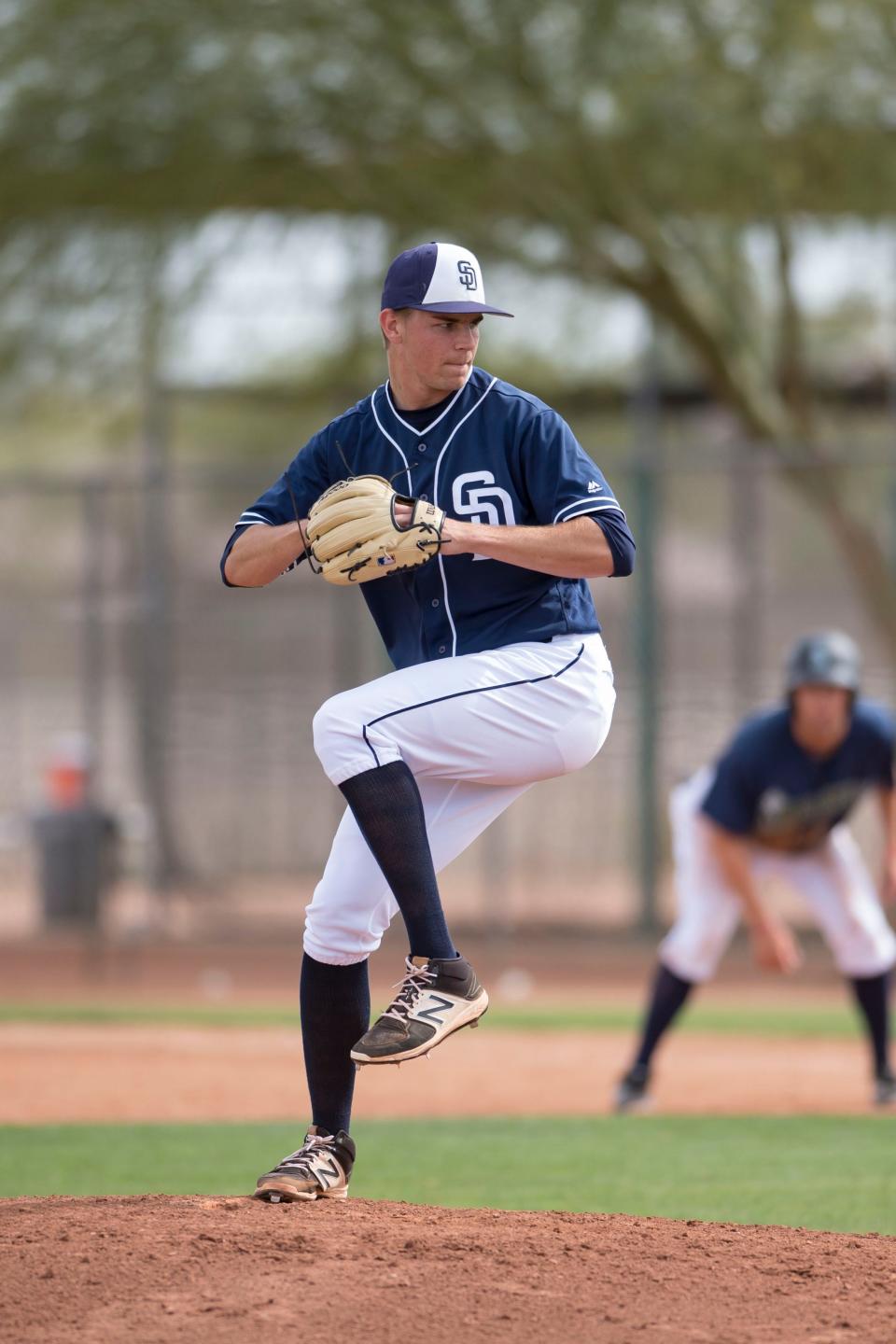 San Diego Padres relief pitcher Nick Kuzia (52) during a Minor League Spring Training game against the Seattle Mariners at Peoria Sports Complex on March 24, 2018 in Peoria, Arizona