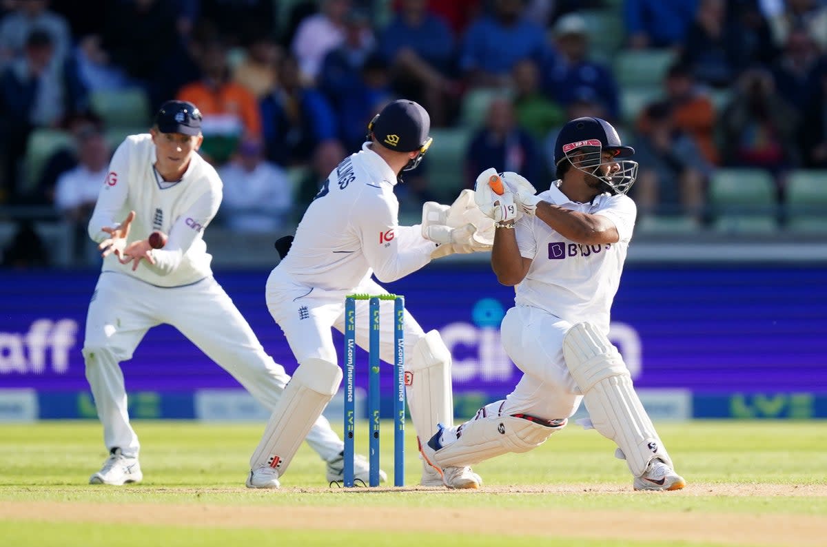 Rishabh Pant was finally caught at slip to end his innings  (PA)
