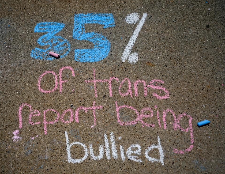 One of many chalk drawings displayed demanded better support for MPS trans students.
