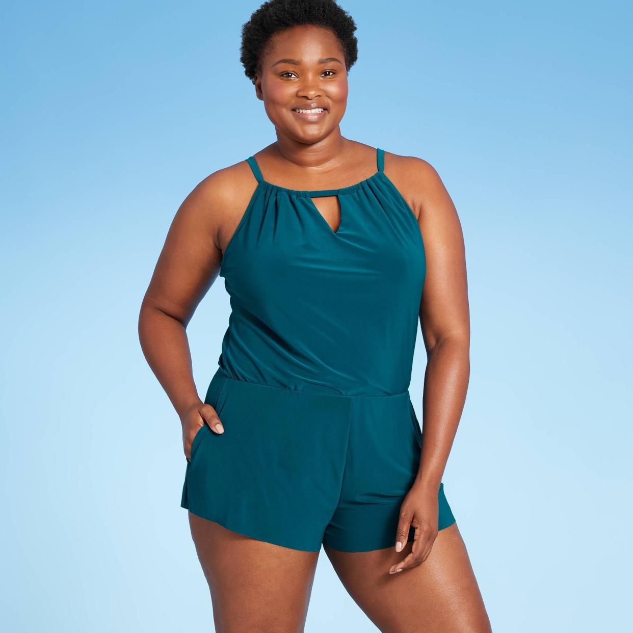 Aqua Green High Neck Swim Romper