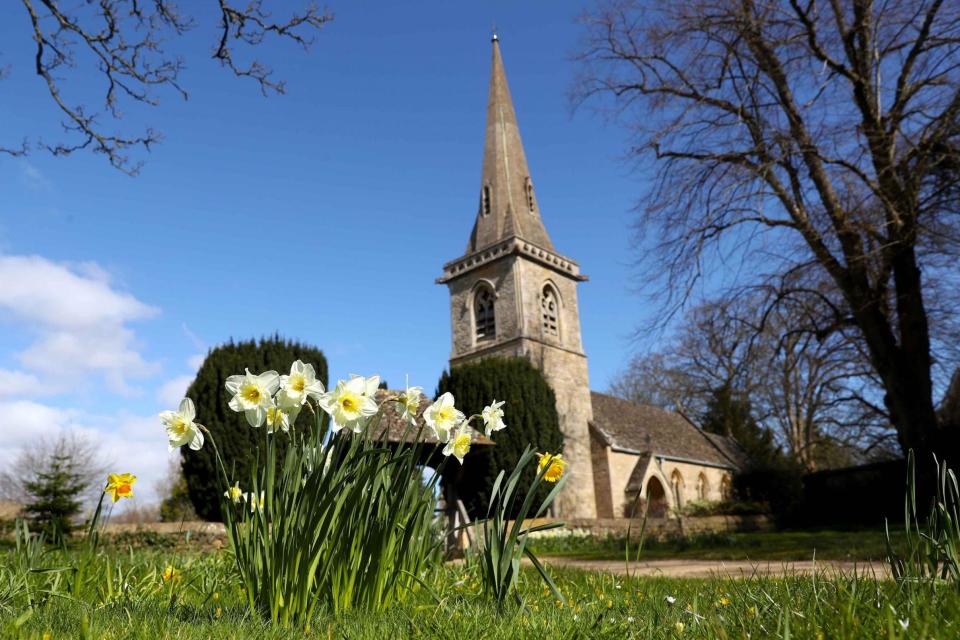 The Parish Church of Saint Mary in the village of Lower Slaughter in the Cotswolds, Gloucestershire: PA