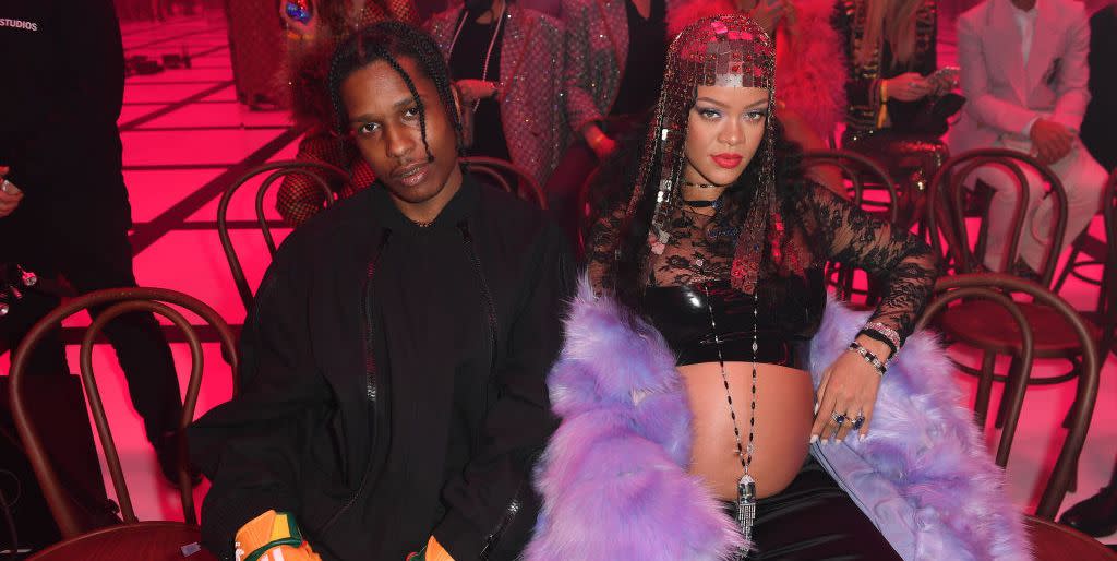rihanna and asap rocky at a gucci show while she is visibly pregnant with their baby
