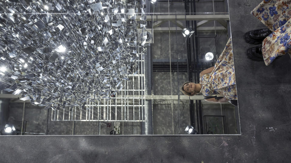 The artwork Zepelin de Acero (2021) by Argentinian artist Julio Le Parc on display at the Art Unlimited exhibition, part of the international art fair Art Basel, in Basel, Switzerland, Monday, June 10, 2024. (Georgios Kefalas/Keystone via AP)