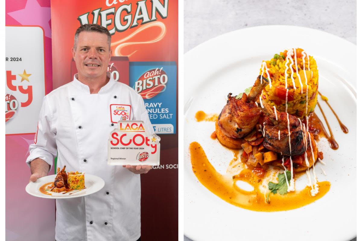 Northwest regional champion and national School Chef of the Year finalist, Paul Hardy, with his Spanish-inspired competition main course <i>(Image: SCOTY)</i>