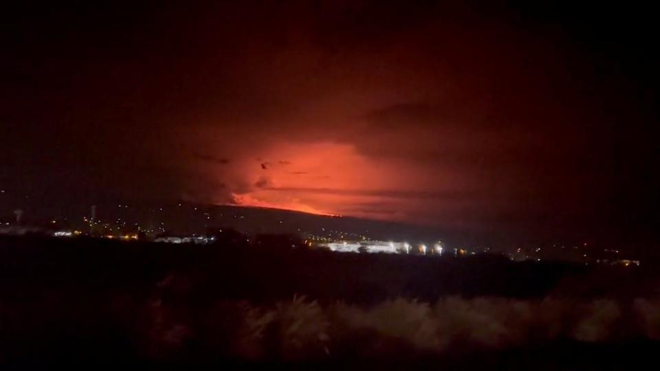 A general view of Hawaii's Mauna Loa volcano, in Kailua-Kona, Hawaii, U.S., November 28, 2022 in this screen grab taken from a social media video (kelly/ @MAGAHAWAII via REUTERS)