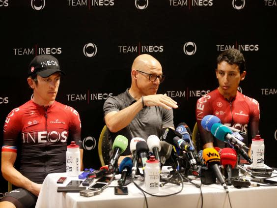 Dave Brailsford talks to reporters on the second rest day (Reuters)