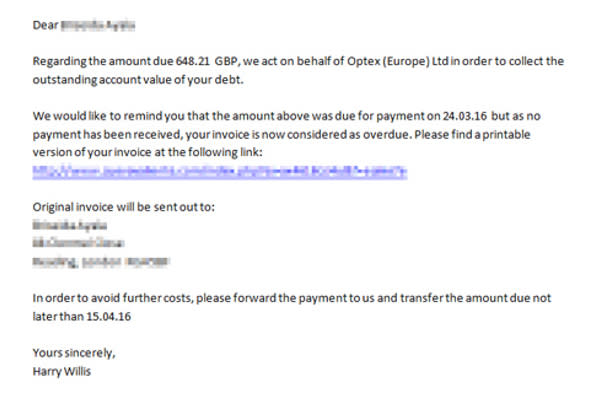 The scam email doing the rounds.