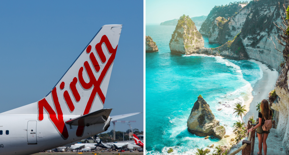 Composite image of Virgin plane and Bali.