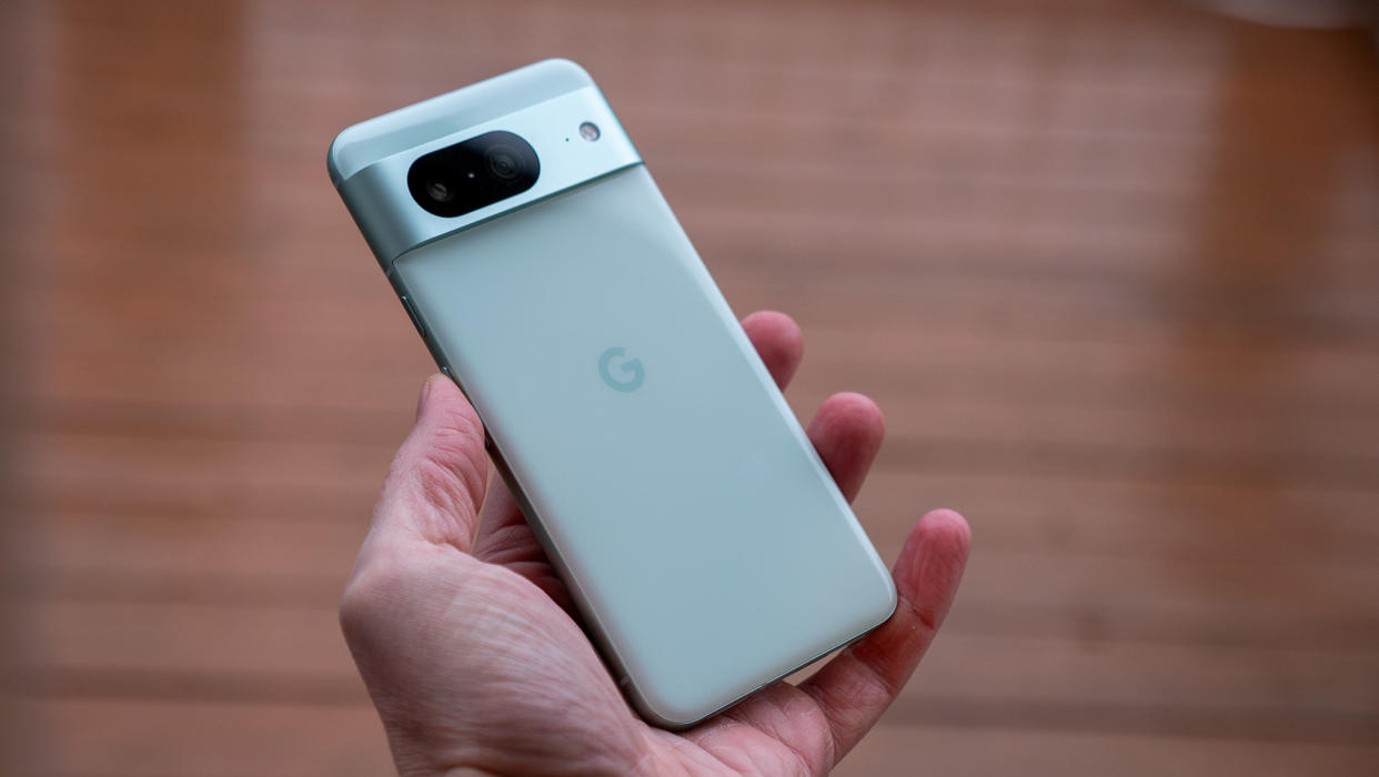  The mint colorway of the Google Pixel 8. 