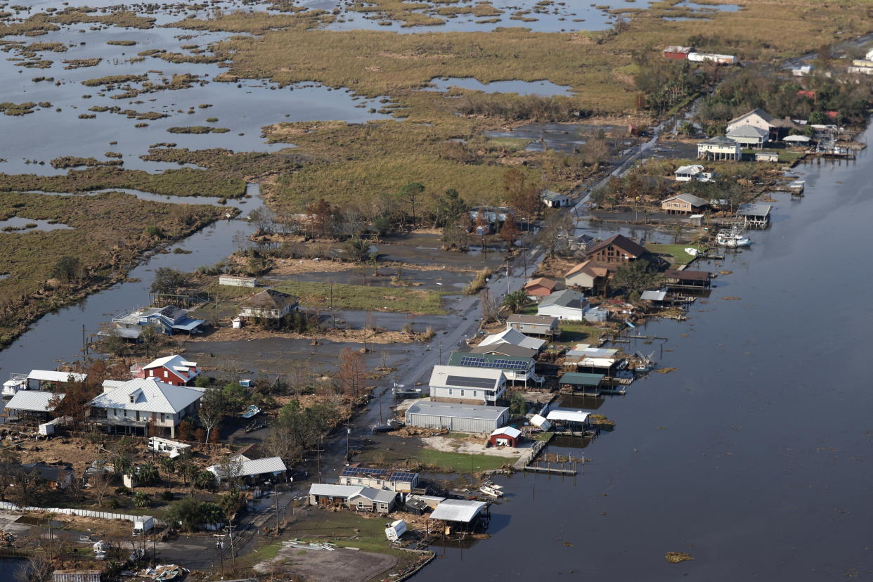 Buildings near Lafourche Parish in Louisiana are submerged by Hurricane Ida on Sept. 3.