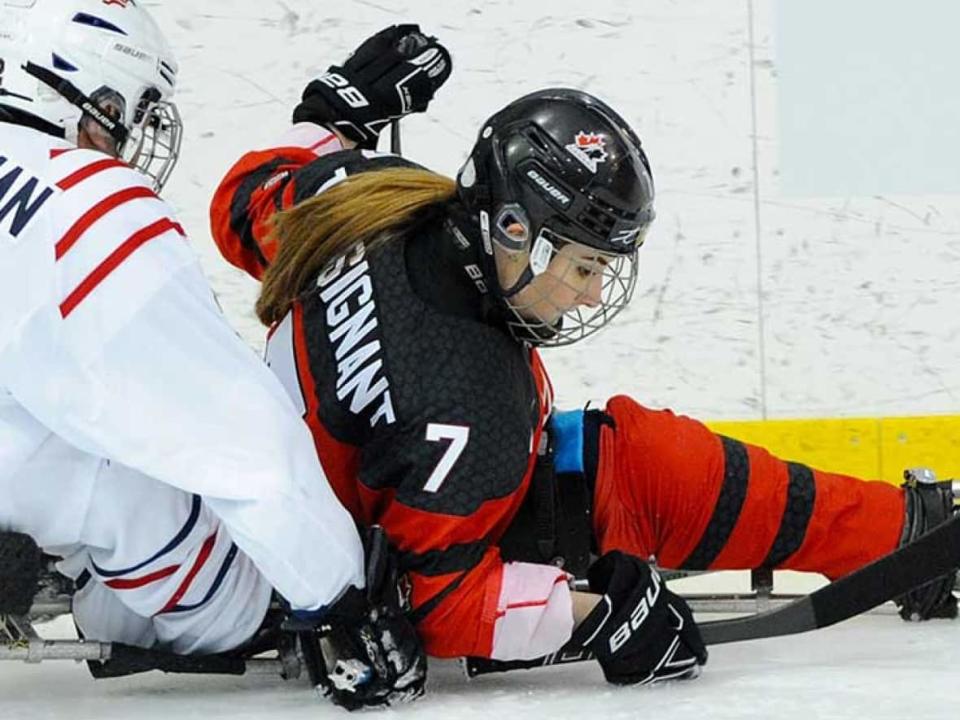 Raphaëlle Tousignant, right, was named to the 2023 national team after shining on the ice last month at the Défi sportif event in Montreal. (Submitted by Hockey Canada - image credit)