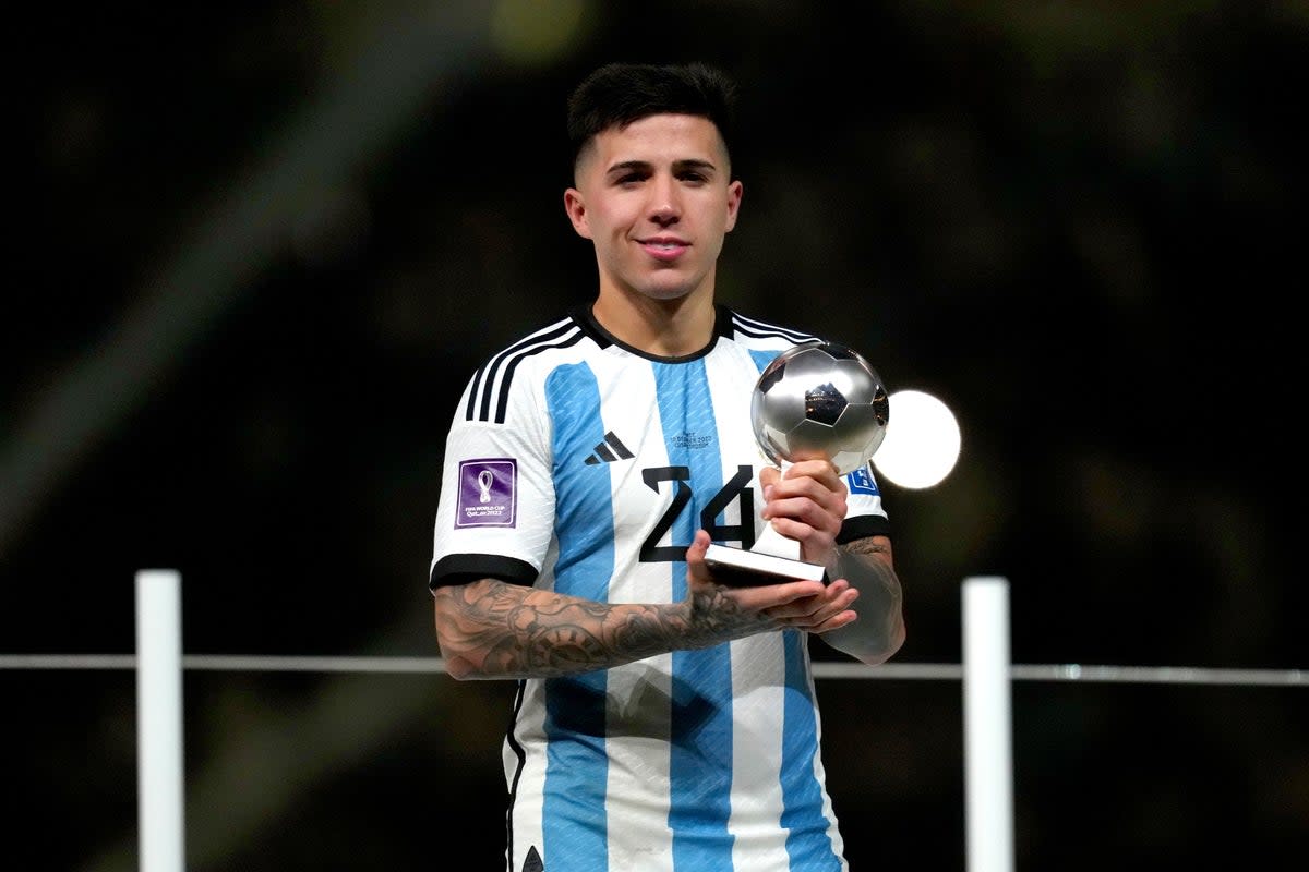 Argentina’s Enzo Fernandez wonder the Silver Ball at the 2022 World Cup. (Nick Potts/PA) (PA Wire)