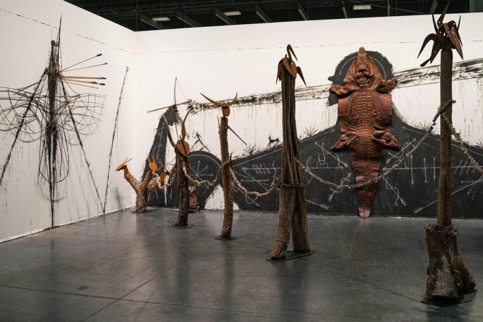 “Munanfinda” by Jose Bedia at Art Basel at the Miami Beach Convention Center in Miami Beach, Florida on Thursday, December 1, 2022.