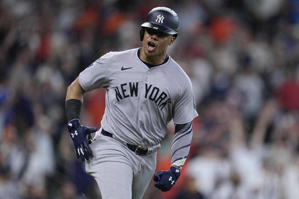 Juan Soto has hit .529 and has four RBI in four games so far with the Yankees this season. (AP/Kevin M. Cox)