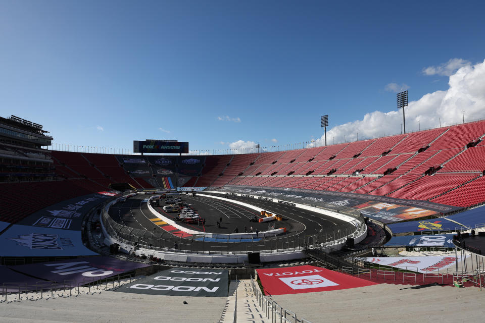 LOS ANGELES, CALIFORNIA - FEBRUARY 02: A general view of the Los Angeles Memorial Coliseum during previews for the NASCAR Cup Series Busch Light Clash at Los Angeles Memorial Coliseum on February 02, 2024 in Los Angeles, California. (Photo by Meg Oliphant/Getty Images)