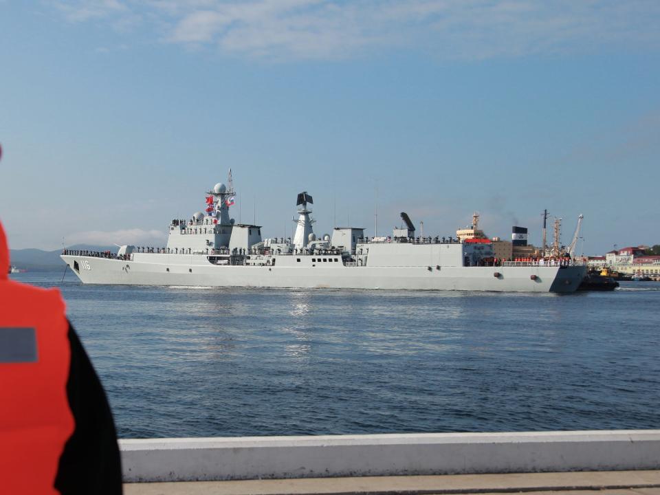 The Shijiazhuang (DDG-116), a type 051C missile destroyer arrives in the Russian port city of Vladivostok located near the North Korean border on September 18, 2017.