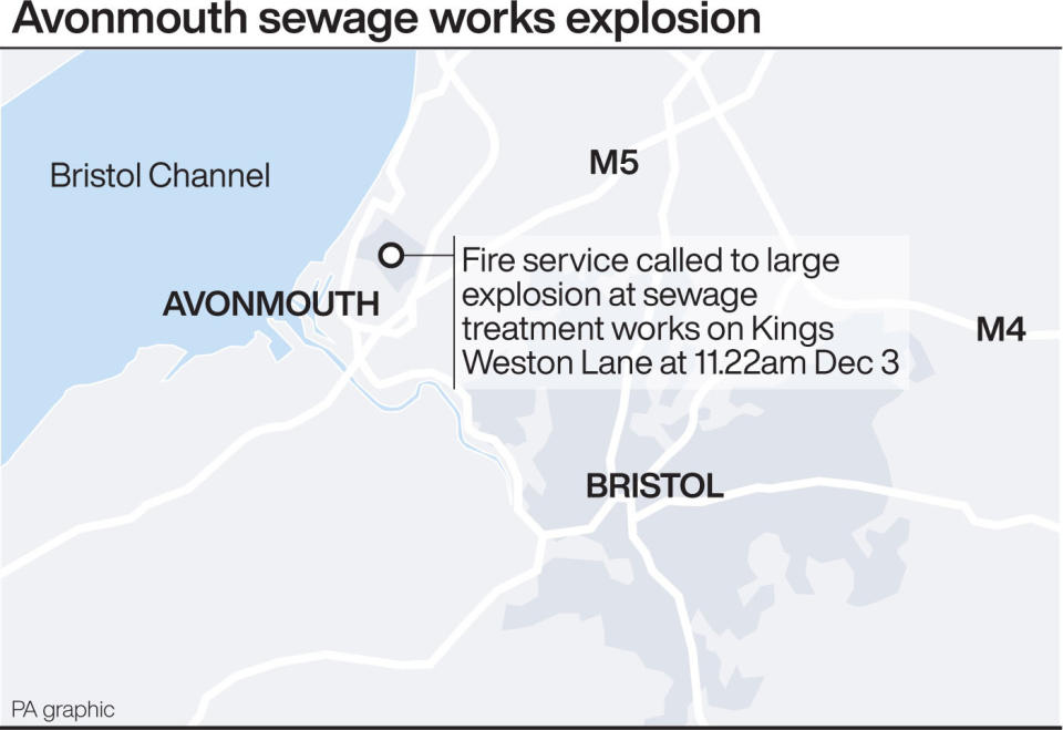 The large explosion came from a sewage treatment works near Avonmouth. (PA Graphics)