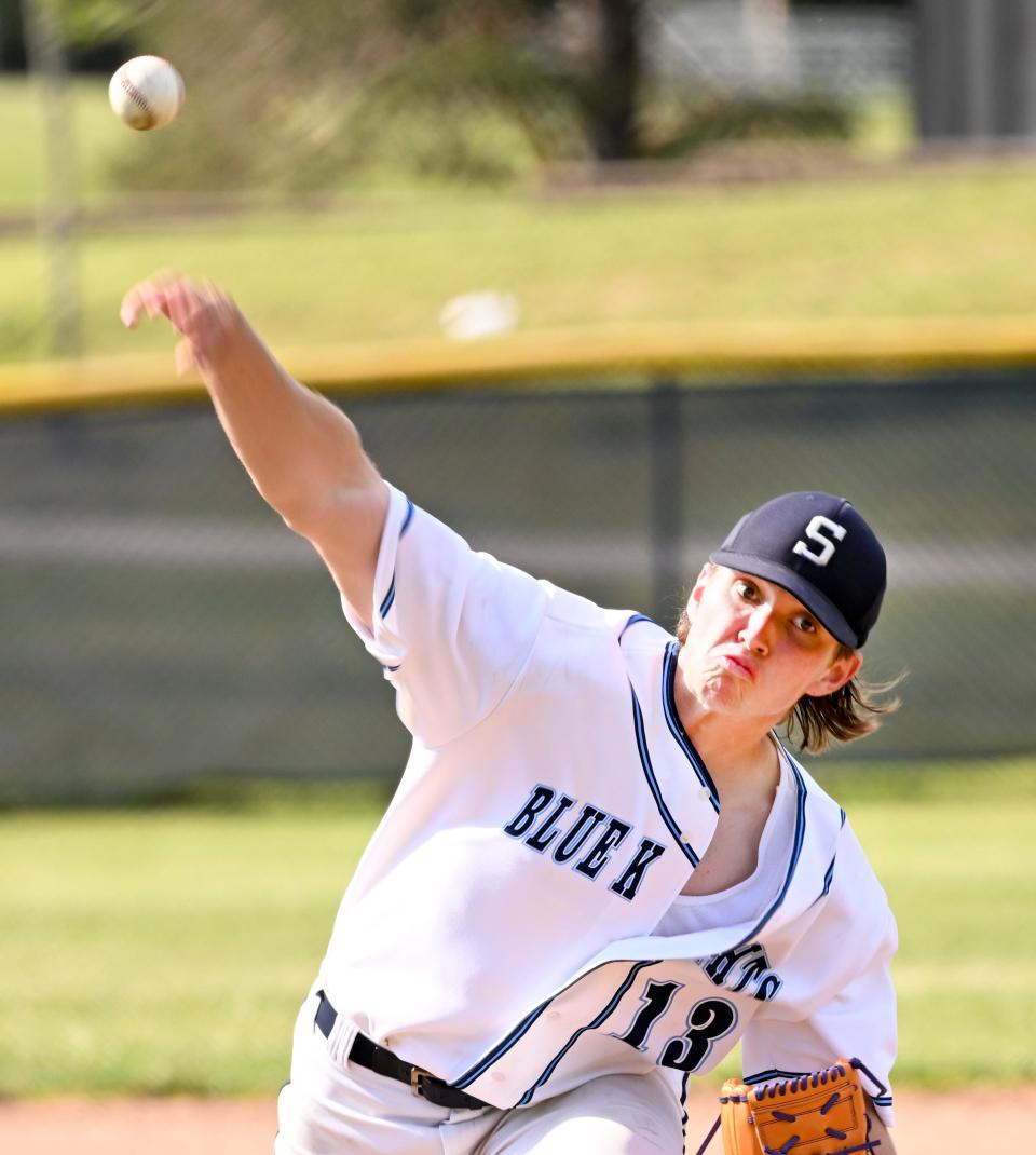 Sandwich starter Alex Marancik delivers against Stoneham in the Round of 32 Divison 3 playoffs. He went the full game holding Stoneham to 3 runs in an 8-3 win. To view more photos visit: https://www.capecodtimes.com/news/photo-galleries/