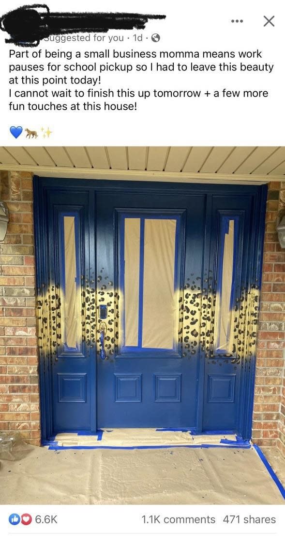 A "small business momma" posted her painted cheetah print door on Facebook