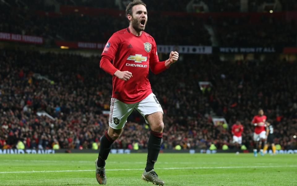 Juan Mata celebrates putting Manchester United 1-0 up against Wolves - Manchester United