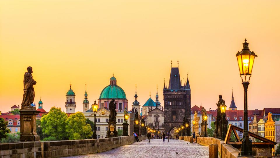 charles bridge karluv most in prague at golden hour czech republic