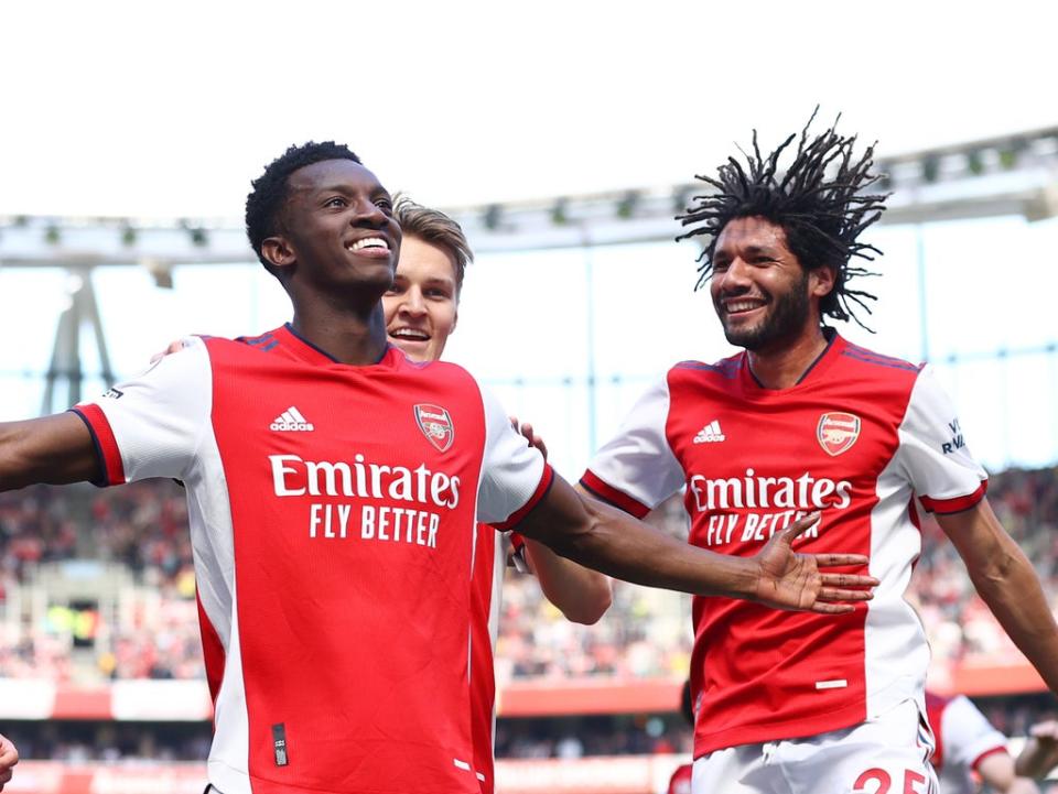 Eddie Nketiah celebrates scoring for Arsenal (Getty Images)