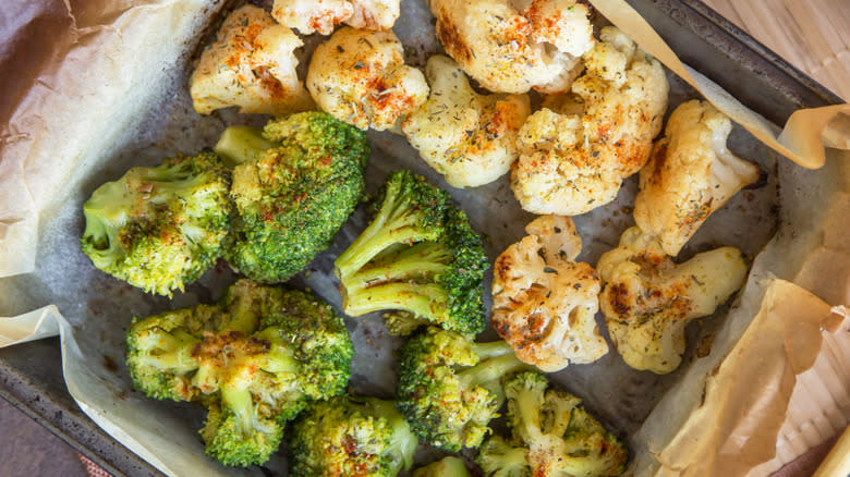 Roasted broccoli and cauliflower