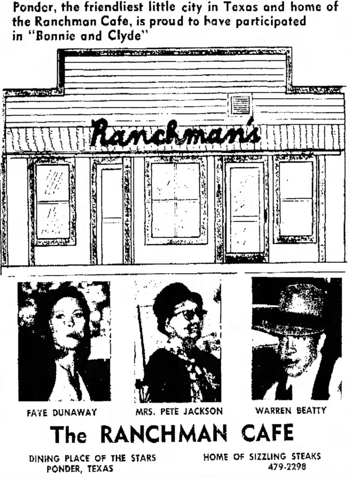 Ranchman’s Cafe owner Grace “Pete” Jackson paid tribute to actors Warren Beatty and Faye Dunaway in 1966 after the filming of “Bonnie and Clyde.”