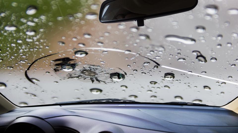 cracked damaged windshield from water