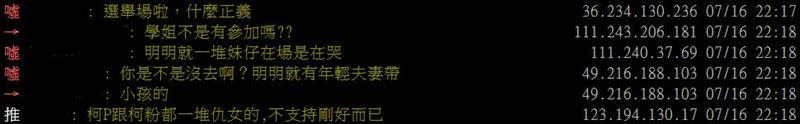 716女生出席比例相對男性較低，恐影響柯文哲2024？網友紛紛表達個人意見。（圖／翻攝自PTT）