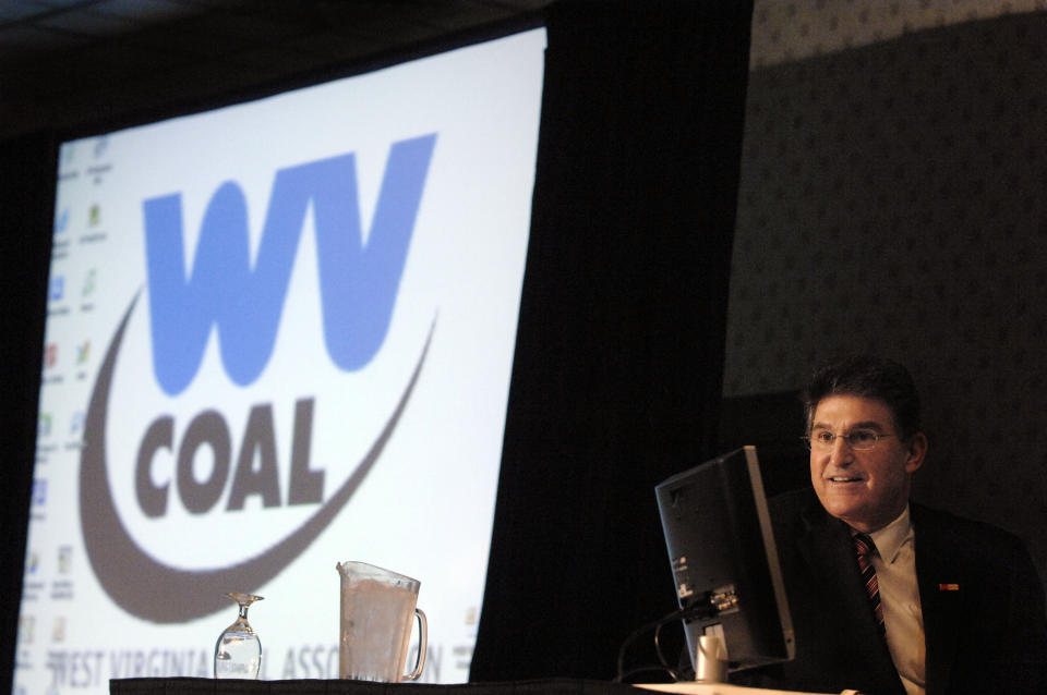 FILE - West Virginia Gov. Joe Manchin is introduced to speak at the 35th Annual West Virginia Mining Symposium Thursday, Jan. 10, 2008 in Charleston, W.Va. Manchin announced Thursday, Nov. 9, 2023, that he is not seeking reelection to the U.S. Senate in 2024. (AP Photo/Jeff Gentner, File)