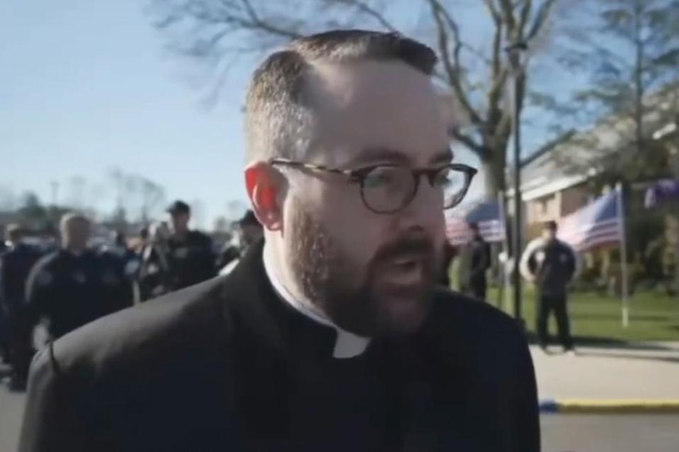 Father Duffy said the prayer with Trump was “such a beautiful moment.” Jack Poso/X