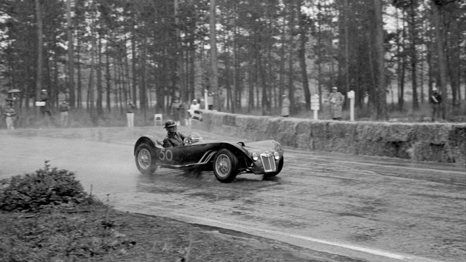 Ken Miles, behind the wheel of an MG Special R-2, during the 1955 Pebble Beach Road Races.