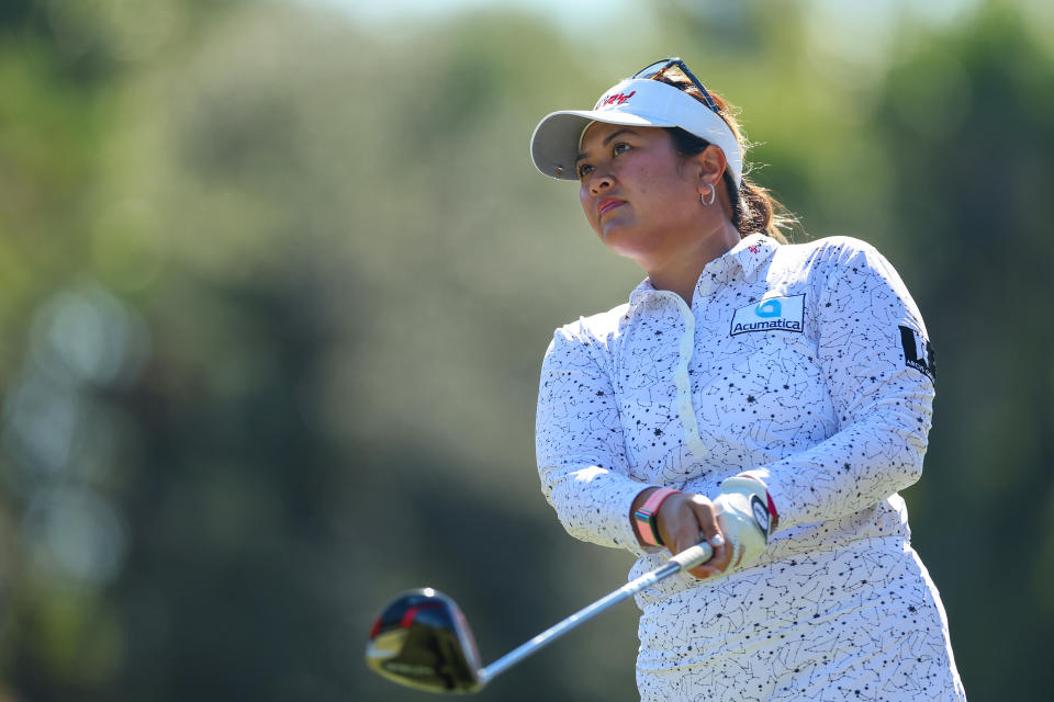 Lilia Vu watches her shot from the third tee during the final round of the CME Group Tour Championship at Tiburon Golf Club on November 19, 2023 in Naples, Florida. (Photo by Michael Reaves/Getty Images)