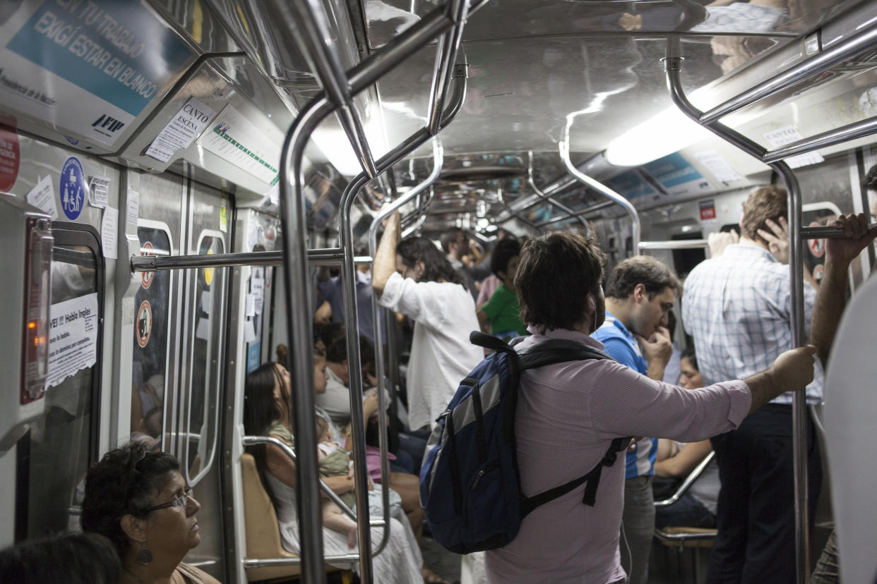 Buenos Aires, Argentina - February 06, 2012: Daily life in Buenos Aires in Argentina, passengers use public transport, here a subway.