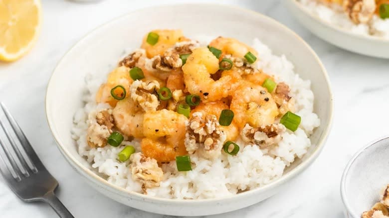 honey walnut shrimp over rice