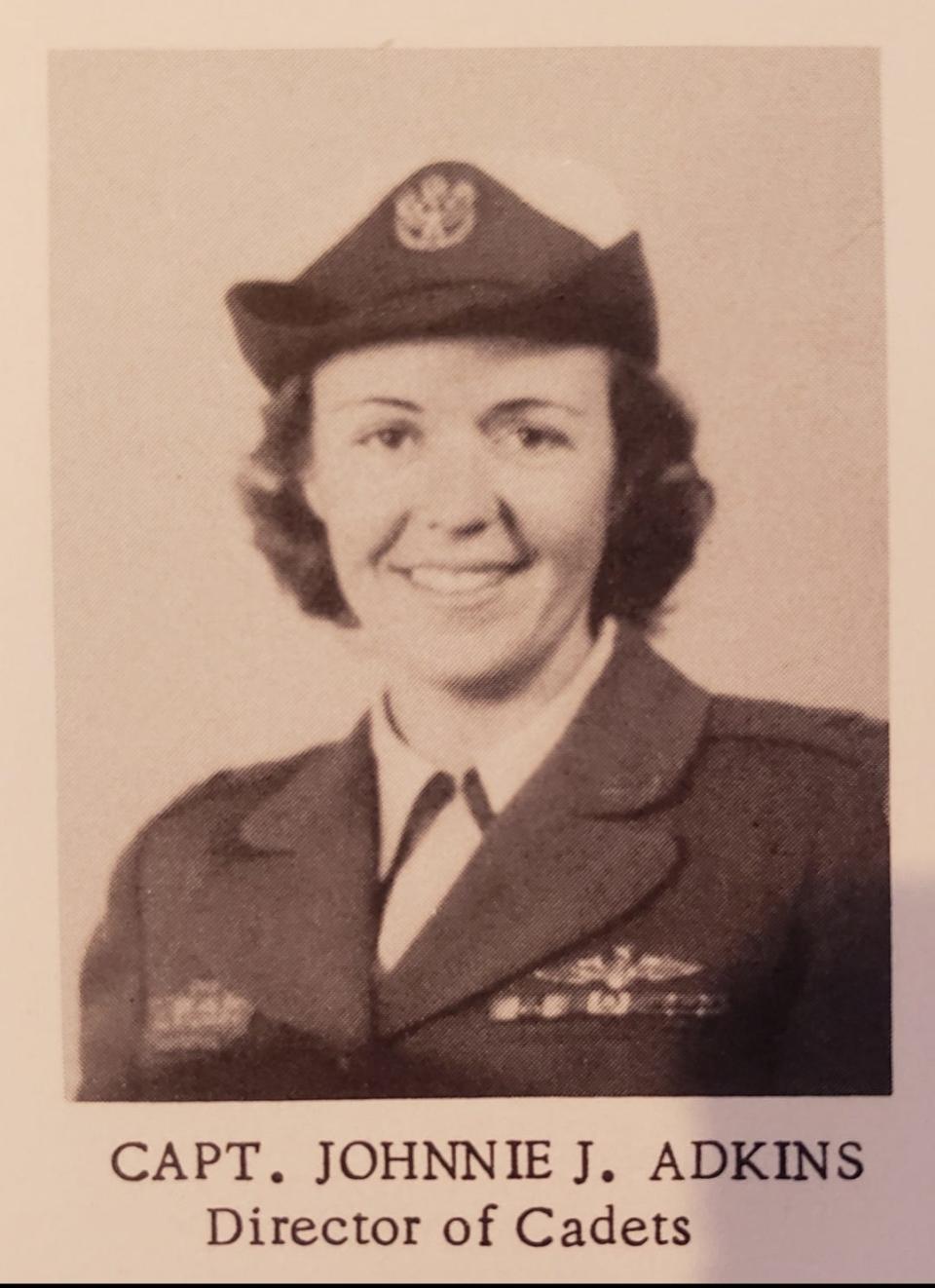 Joan "Johnnie" Adkins, later Pantanelli, when she served as director of cadets for the Civil Air Patrol.