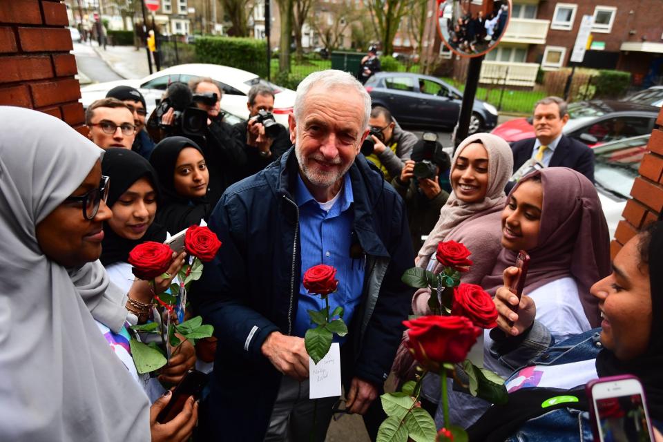 Jeremy Corbyn visiting the mosque in Finsbury Park before he was attacked by 31-year-old John Murphy (PA)