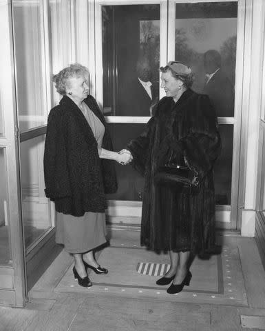 <p>PhotoQuest/Getty</p> Bess Truman and Mamie Eisenhower