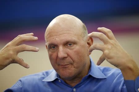 Los Angeles Clippers owner Steve Ballmer gestures during an interview with Reuters in Culver City, Los Angeles, California September 24, 2014. REUTERS/Lucy Nicholson