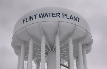 The top of a water tower is seen at the Flint Water Plant in Flint, Michigan January 13, 2016. REUTERS/Rebecca Cook