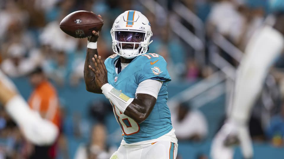 Tyler Huntley throws the ball during the first half of the game against the Tennessee Titans. - Brennan Asplen/AP