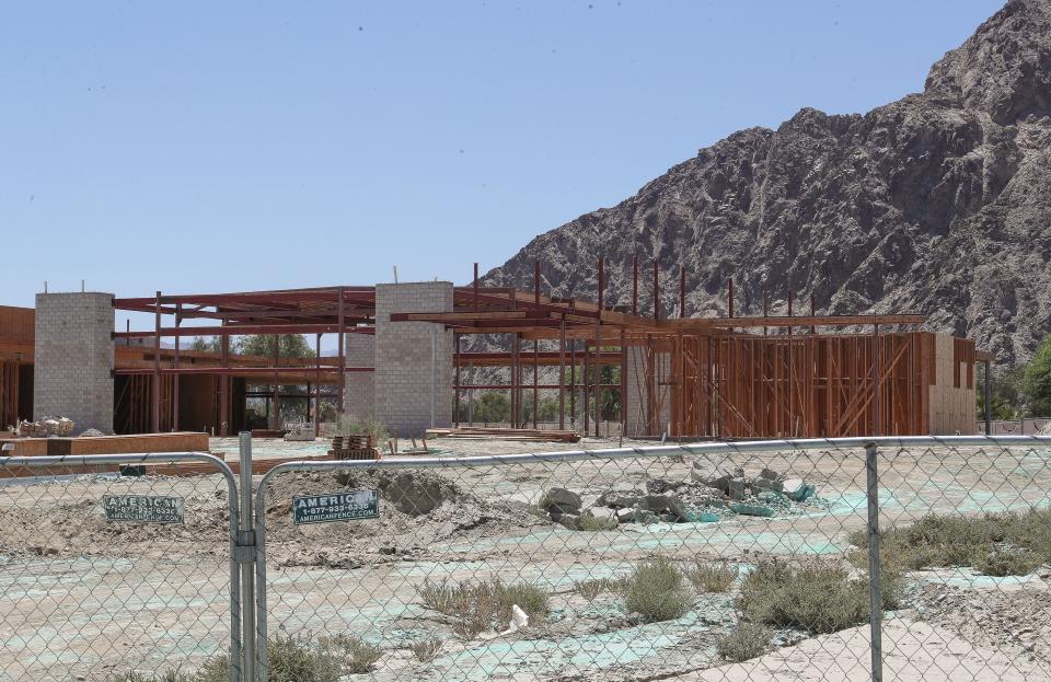 A building that is part of the Talus development project sits unfinished next to the SilverRock Golf Resort in La Quinta, Calif., July 18, 2023. 