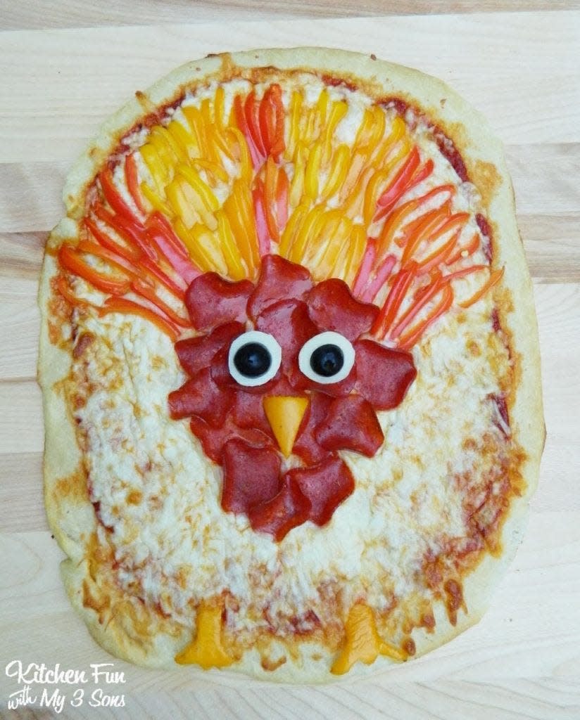 Thanksgiving turkey pizza from Kitchen Fun with My Three Sons